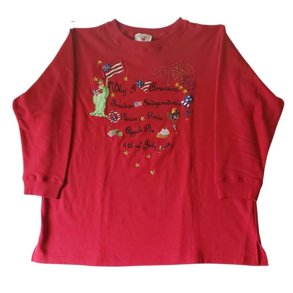Quacker Factory Sweatshirt Women's Plus 1X July 4th Americana Embroidery Beads